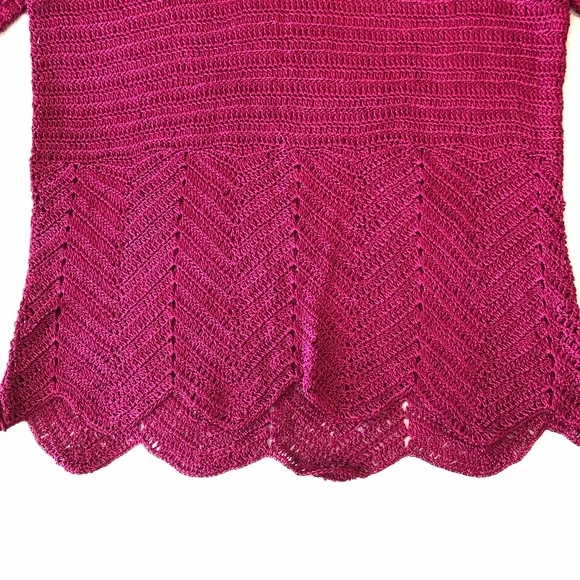 BCBG Max Azria NWOT Magenta Pink Open Weave Top S M Like Pointelle - Picture 3 of 6